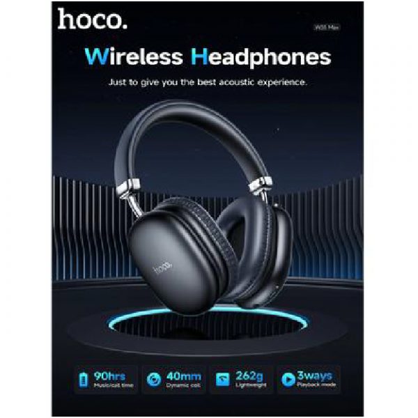 HOCO W35 Max Wireless Bluetooth Headphones-Black - Image 2